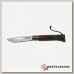 Нож Opinel 8 VRI Outdoor knife двухцветная пластик. рукоять (красная), свисток, вставка для темляка